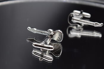Electric Guitar Silver Cufflinks Gift For Musicians 316 L Stainless Steel Rock Accessory, 3 of 6