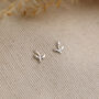 Tiny Leaf Stud Earrings In Silver, thumbnail 2 of 6