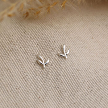 Tiny Leaf Stud Earrings In Silver, 2 of 6