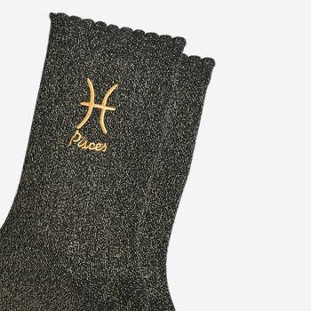 Women's Glitter Socks Black Gold Zodiac Pisces, 3 of 5