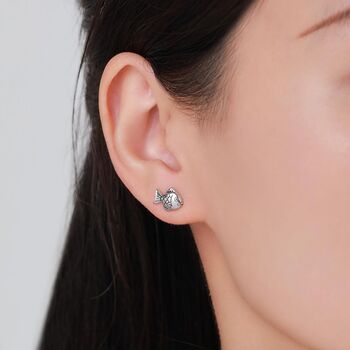 Sterling Silver Japanese Taiyaki Fish Desert Stud Earrings, 2 of 12