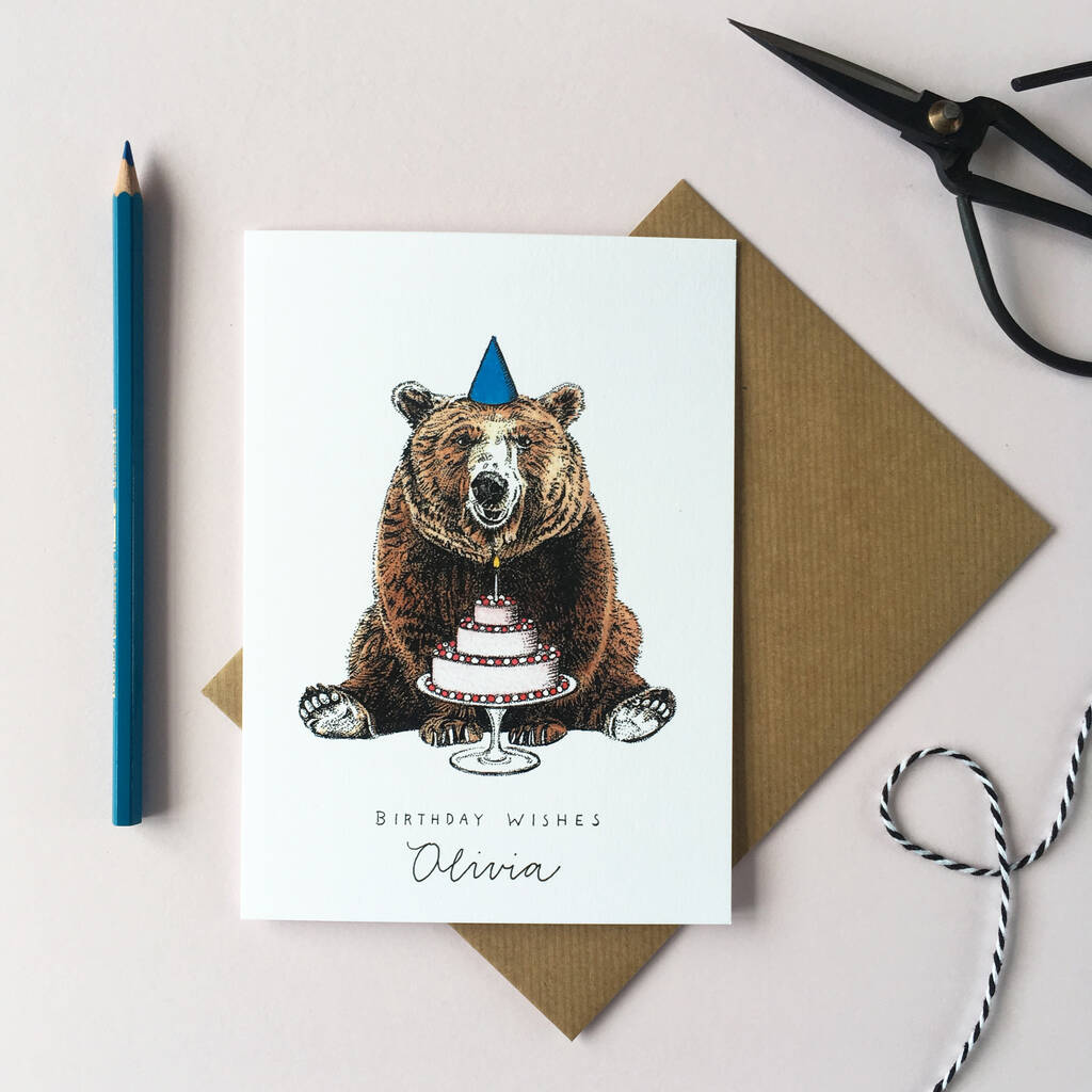 Bear With A Birthday Cake Personalised Birthday Card, 1 of 3