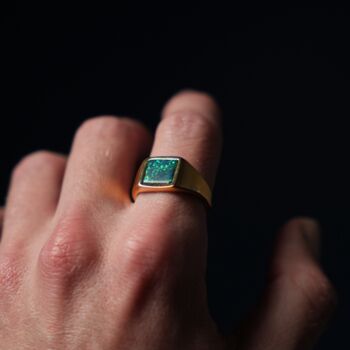 Gold Square Opal Gemstone Signet Ring For Men, 7 of 10