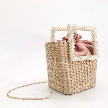 St. Tropez Rose Ombré Satin Pearl Straw Bucket Bag, 2 of 3