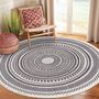 Cotton Round Rug Grey Area Rug With Tassels, thumbnail 1 of 10
