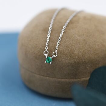 Extra Tiny Emerald Green Cz Necklace In Sterling Silver, 5 of 11