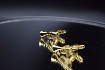 Trumpet Gold Cufflinks Gift For Musicians 316 L Stainless Steel Jazz Accessory, 4 of 5