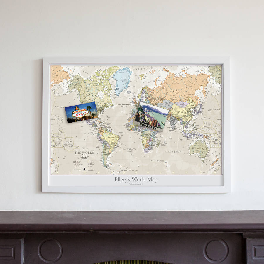 Framed Personalised Classic World Map By Maps International ...