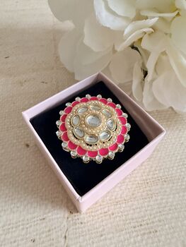 Pink Pearl Meenakari Gold Ring, 2 of 6