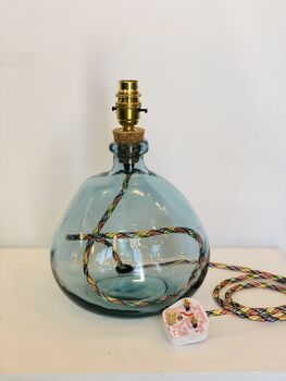 Light Blue 29cm Recycled Handmade Glass Table Lamp, 2 of 3