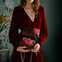 Victoriana Embroidered Burgundy Satin Clutch Bag, thumbnail 3 of 6