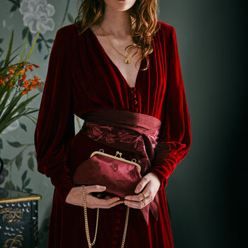 Victoriana Embroidered Burgundy Satin Clutch Bag, 3 of 6