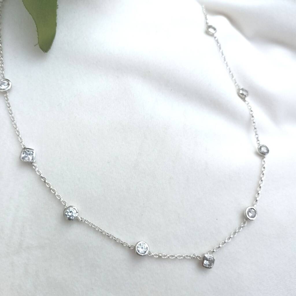 Nine Brilliant And Cushion Diamond Necklace In Silver, 1 of 3