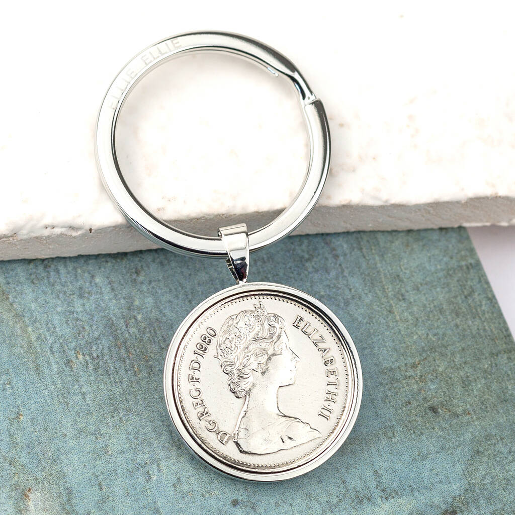 Image of 40th Birthday 1980 Five Pence 5p Keyring