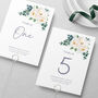 Wedding Table Numbers Dark Green Leaf And White Floral, thumbnail 1 of 4