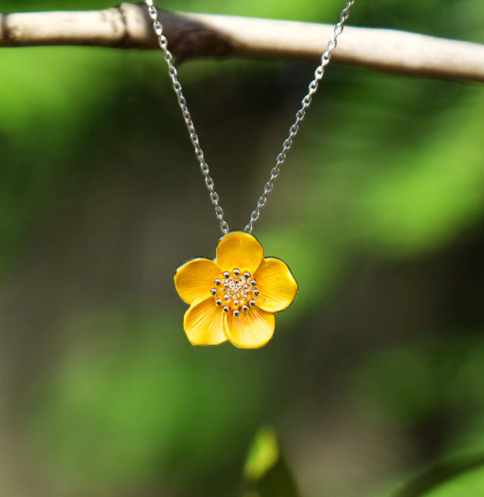 Buttercup Yellow Flower Delicate Pendant Necklace, 1 of 4