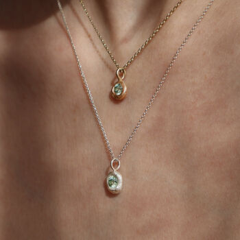 Silver Molten Pendant With Blue/Green Moissanite, 3 of 3