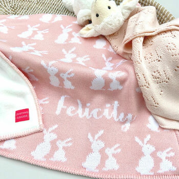 Personalised Knitted Mummy And Baby Bunny Blanket, 5 of 11