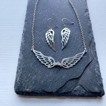 Double Guardian Angel Wing Necklace In Sterling Silver, 3 of 5