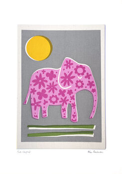 Pink Flower Elephant Fabric Screen Print, 4 of 4