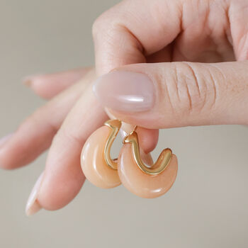 Medium Organic Resin Hoop Earrings In Gold Plating, 8 of 9