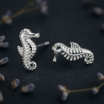 Sterling Silver Seahorse Stud Earrings, 4 of 9