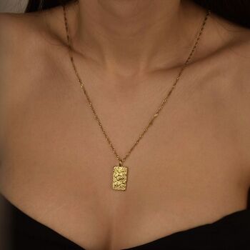 Vintage Textured Square Necklace 18 K Gold Plated, 5 of 5