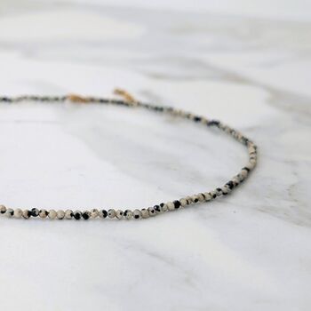 Dalmatian Jasper Skinny Gemstone Beaded Necklace, 4 of 9