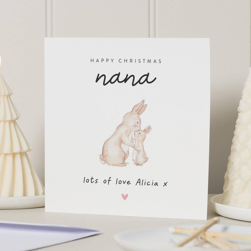 Personalised Bunny Christmas Card For Nana, 1 of 7
