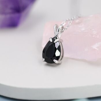 Sterling Silver Onyx Black Pear Cut Cz Necklace, 5 of 12