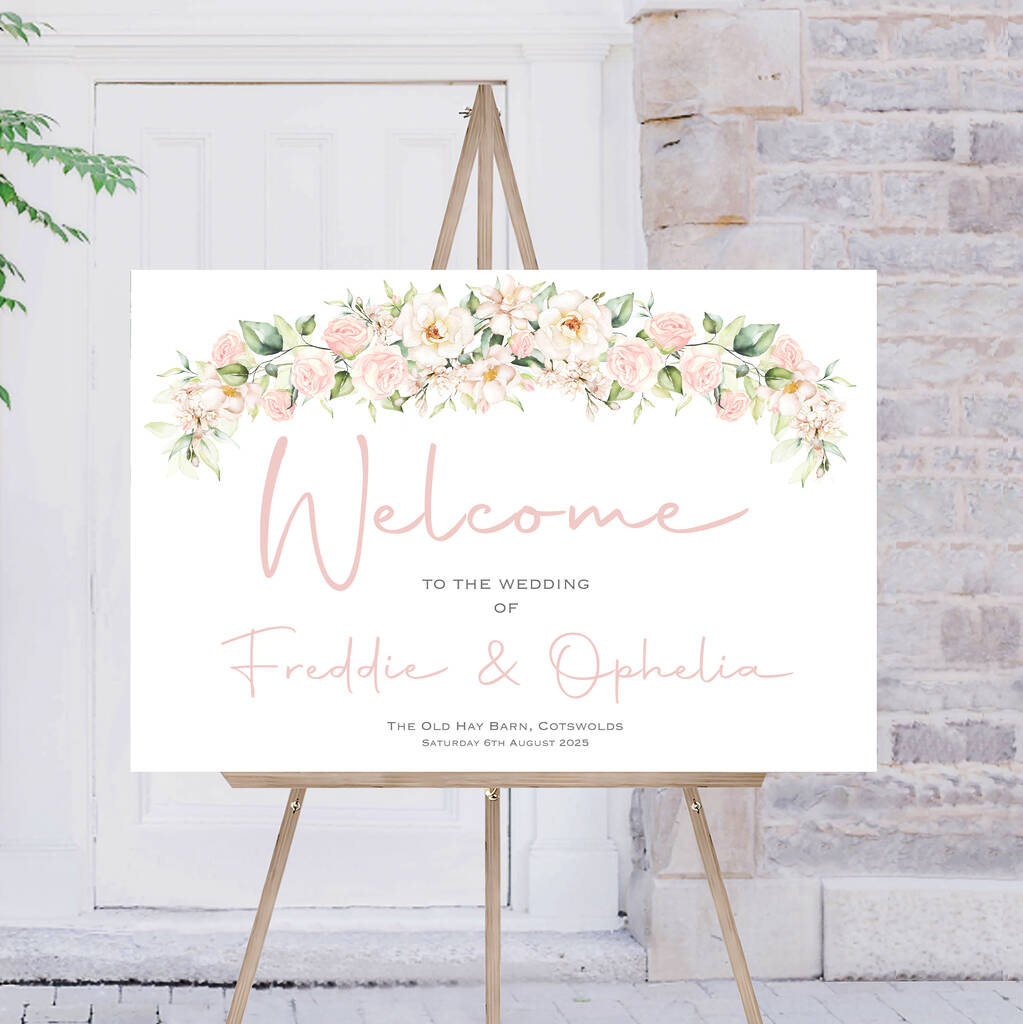 Wedding Welcome Sign White And Pink Rose By Ottie Design