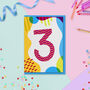 Age Three Colourful Pattern Kids Birthday Card, thumbnail 1 of 3