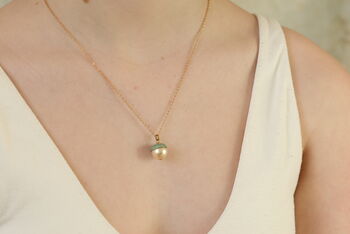 Gold Verdigris Pearl Acorn Necklace, 2 of 10