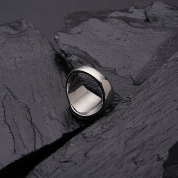 Engraved Octagon Signet Silver Ring Unisex, 5 of 10