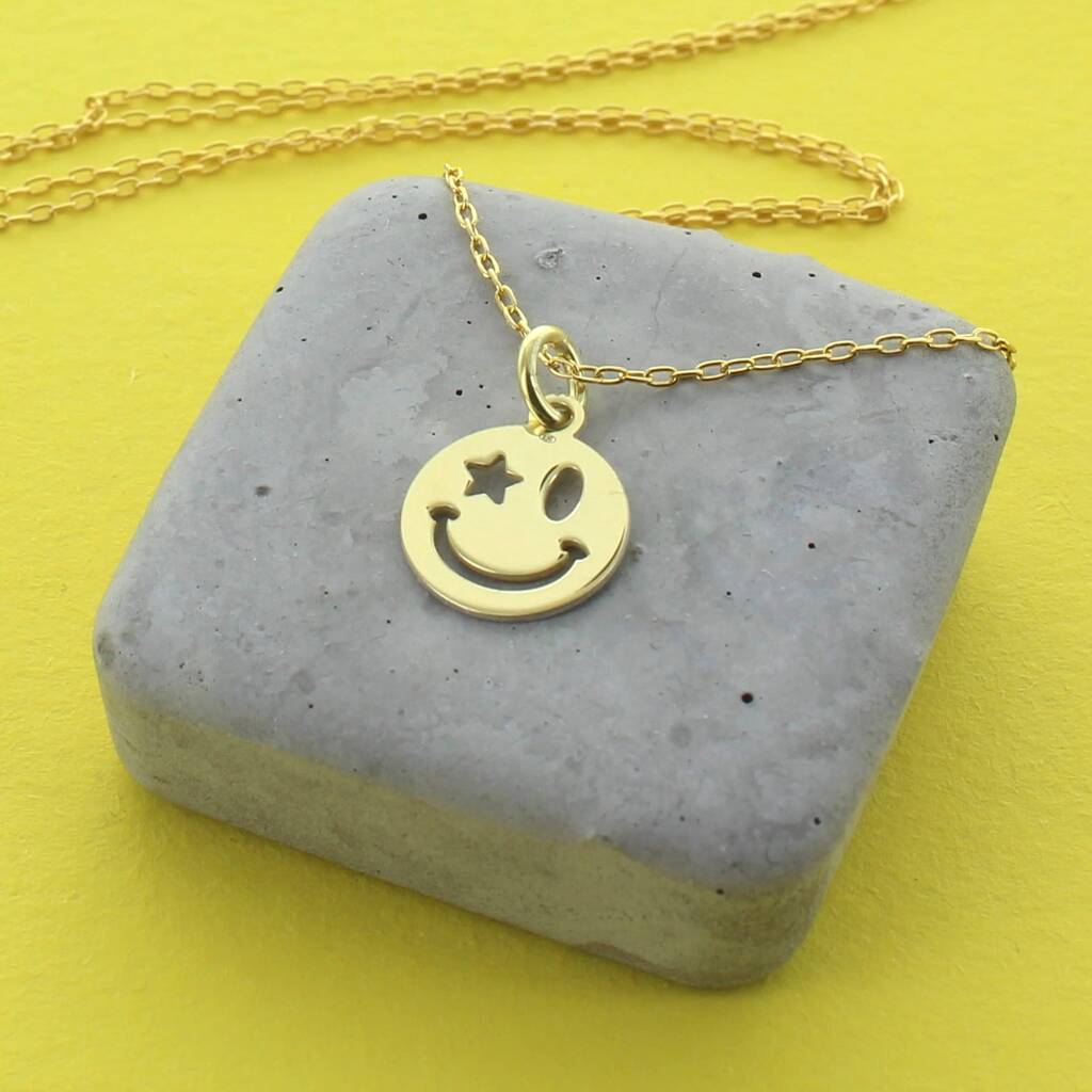 Winking Smiley Face Necklace, 1 of 2