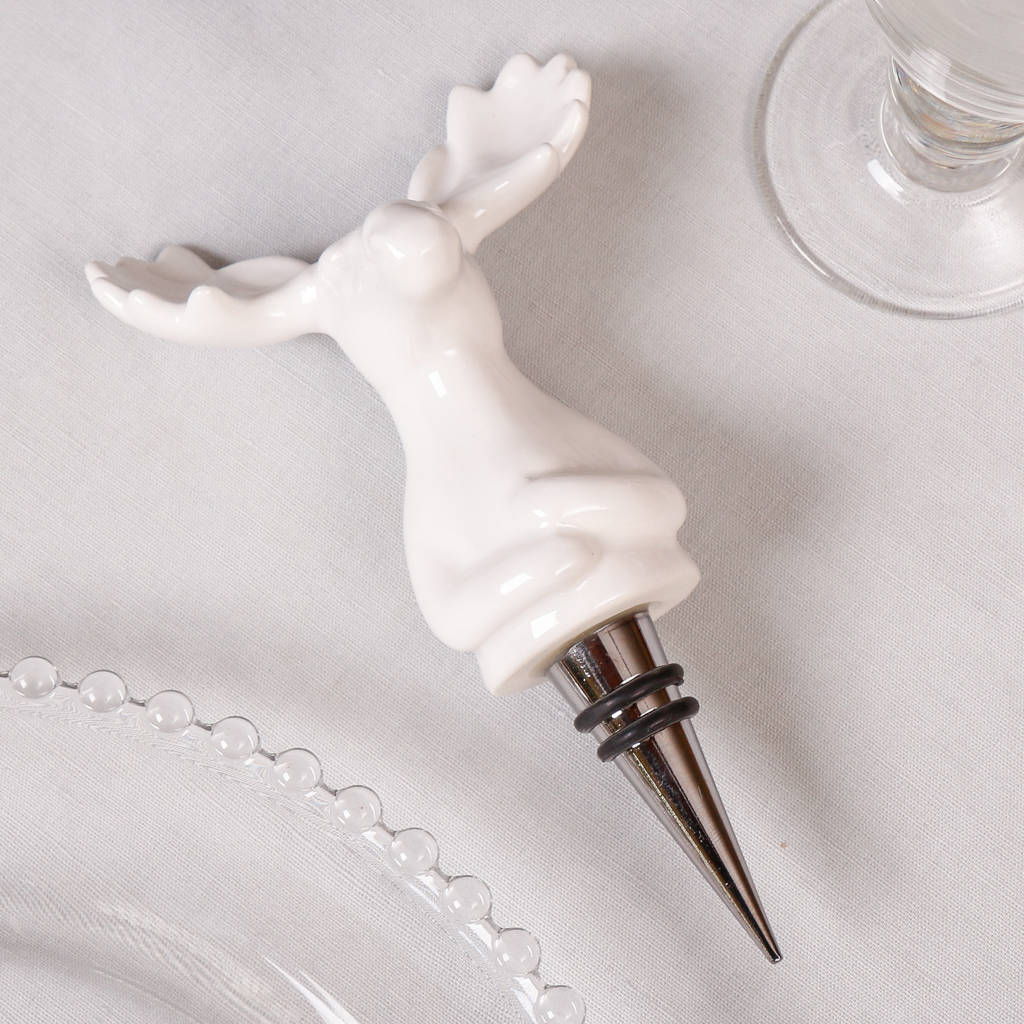 White Ceramic Moose Bottle Stopper By Dibor