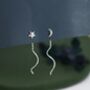 Moon And Star Threader Earrings In Sterling Silver, thumbnail 2 of 9