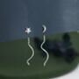 Moon And Star Threader Earrings In Sterling Silver, thumbnail 2 of 10