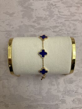 18k Gold Plated Navy Blue Clover Bracelet, 4 of 7