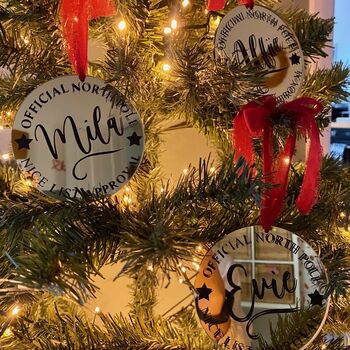 Personalised 'Nice List' Santa Stamp Christmas Tree Decoration, 2 of 9