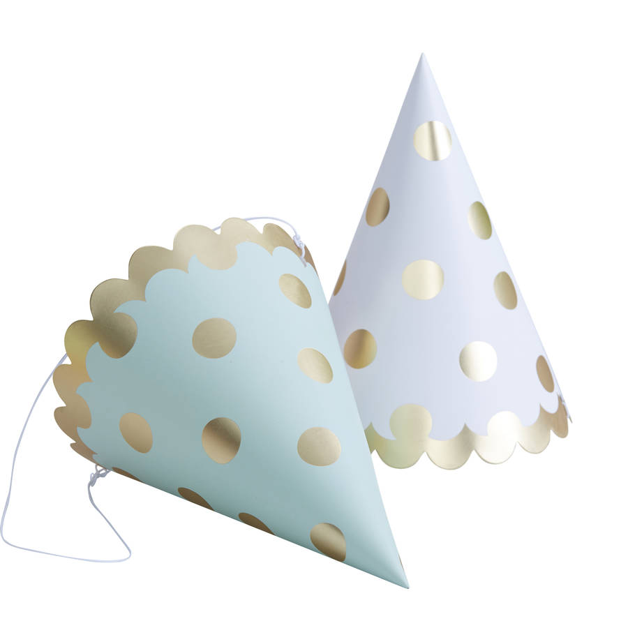 Mint And White With Gold Foiled Polka Dot Party Hats By Ginger Ray