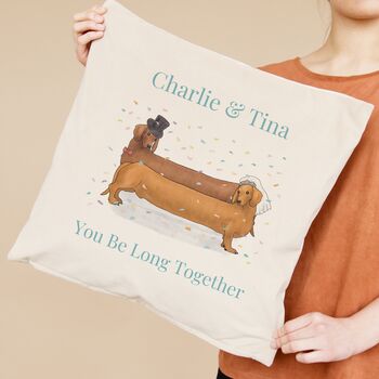 Sausage Dogs Personalised Engagement Or Wedding Cushion Gift, 2 of 2