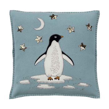 Luxury Wool Christmas Penguin Cushion With Sequin Stars, 2 of 6