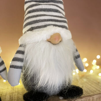 Grey And White Knitted Tomte Decoration Two Sizes, 4 of 6