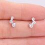 Sterling Silver Small Pair Cz Crystal Trio Stud Earrings, thumbnail 3 of 12