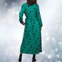 Christmas Party Dress Women's Green Star Print Wrap, thumbnail 2 of 3