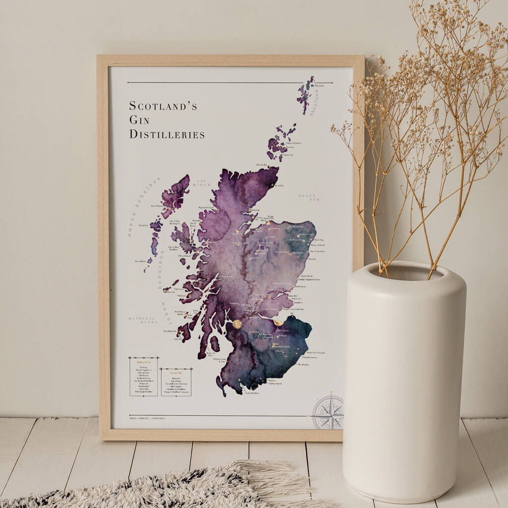 Scottish Gin Distillery Watercolour Map Art Print By EJayDesign