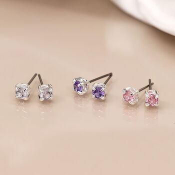 Pink, Lilac And Purple Triple Crystal Stud Earring Set, 3 of 8