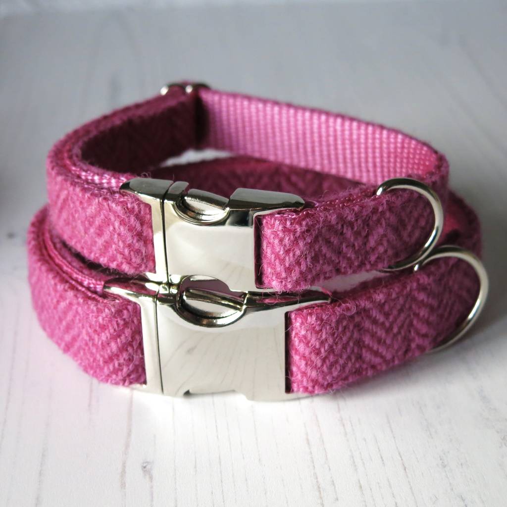 petal pink harris tweed dog collar by furry necks