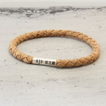 Mens Personalised Braided Cork Bracelet Natural, 2 of 7